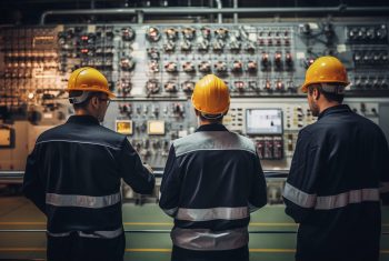 engineers with hard hats working nuclear power plant